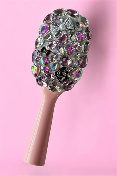 Pembe Renk Taş Ve İnci Detaylı Saç Tarama Fırçası/ Tarak