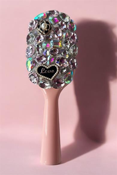 Pembe Renk Taş Ve Love Yazılı Saç Tarama Fırçası/ Tarak