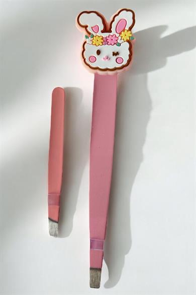 Pembe Renk Tavşan Figürlü 2li Cımbız Set