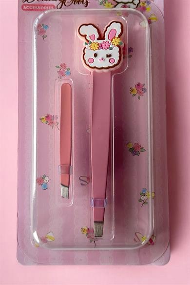 Pembe Renk Tavşan Figürlü 2li Cımbız Set