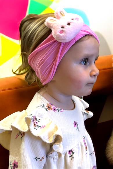 Pembe Renk Tavşan Figürlü Çocuk Saç Bandı Ve Çorap Set