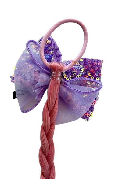 Pembe Renk Tavşan Figürlü Saç Detaylı Lastik Toka