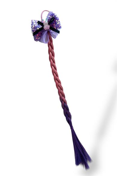 Pembe Renk Tavşan Figürlü Saç Detaylı Lastik Toka