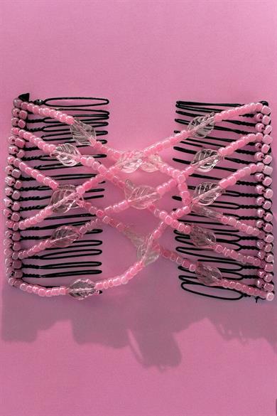 Pembe Renk Yaprak Figürlü Tel Tarak Toka