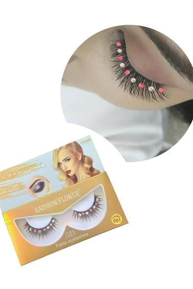 Renkli Taş Detaylı 5D Volüm Taş Detaylı İpek Takma Kirpik