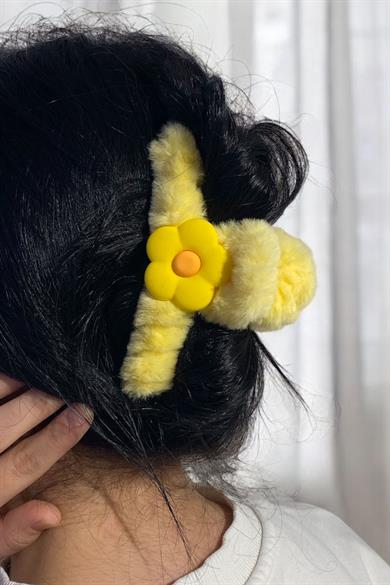 Sarı Renk Çiçek Figürlü Peluş Mandal Toka
