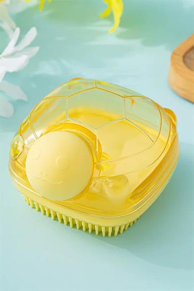 Sarı Renk Kaplumbağa Figürlü Saç Diplerine Masaj Yapan Şampuan Hazneli Silikon Saç Yıkama Fırçası