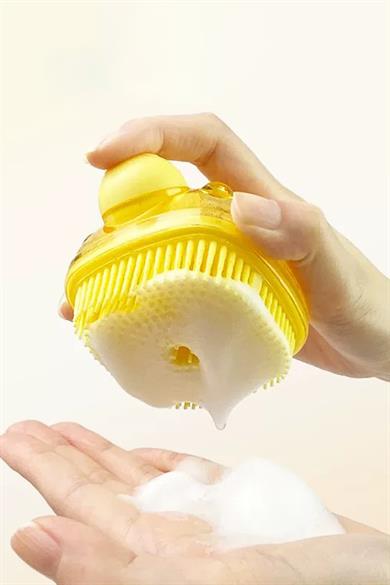 Sarı Renk Kaplumbağa Figürlü Saç Diplerine Masaj Yapan Şampuan Hazneli Silikon Saç Yıkama Fırçası