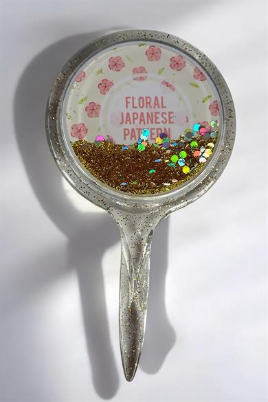 Sarı Renk Pul Detaylı Çiçek Figürlü El Aynası