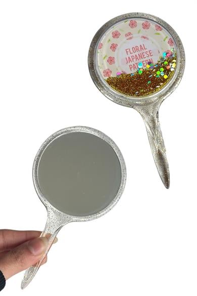 Sarı Renk Pul Detaylı Çiçek Figürlü El Aynası