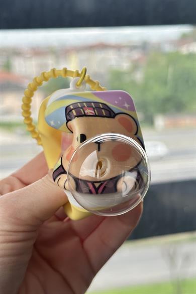 Sarı Renk Sakız Şişirebilen Ayıcık Figürlü Anahtarlık