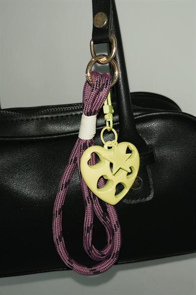 Sarı Ve Mor Renk Kalp Figürlü Çanta Charm/ Anahtarlık