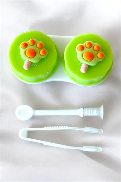 Beyaz Renk Yeşil Pati Figürlü Lens Saklama Kutusu