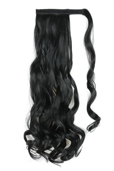 Siyah Cırtcırtlı Dalgalı Gerçek Saç Dokusunda At Kuyruğu Postiş Tokalı Saç Eklentisi