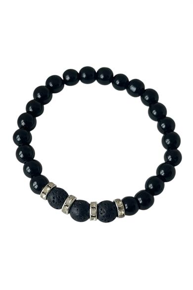 Siyah Renk Boncuk Detaylı Erkek Bileklik 