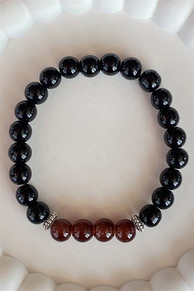 Siyah Renk Boncuk Detaylı Erkek Bileklik 