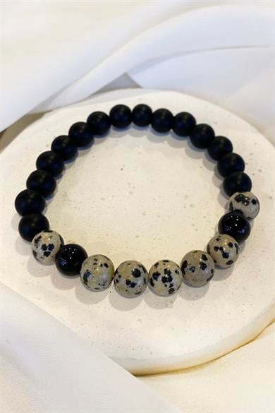 Siyah Renk Boncuk Detaylı Erkek Bileklik 