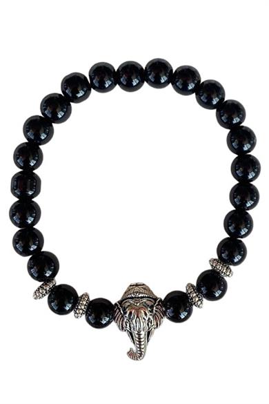 Siyah Renk Boncuk Detaylı Fil Figürlü Erkek Bileklik 