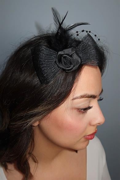 Siyah Renk Çiçek Detaylı Küçük Boy Nikah Şapkası/Vualet Şapka