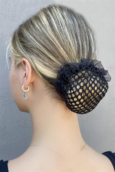 Siyah Renk File Detaylı Topuz Toka