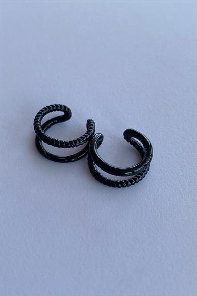 Siyah Renk Halka Ear Cuff (Çift)