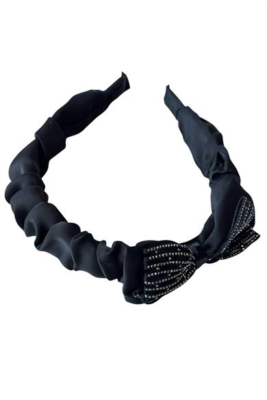 Siyah Renk Kurdele Figürlü Taş Detaylı Taç