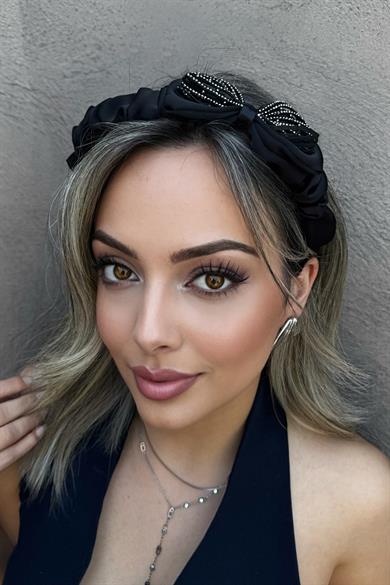 Siyah Renk Kurdele Figürlü Taş Detaylı Taç