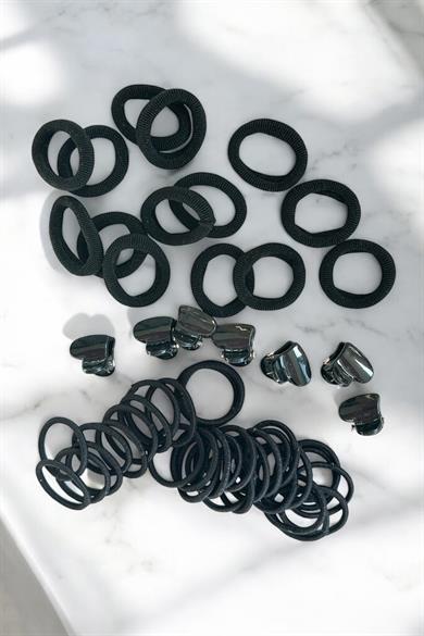 Siyah Renk Lastik Toka Ve Mini Mandal Toka Set