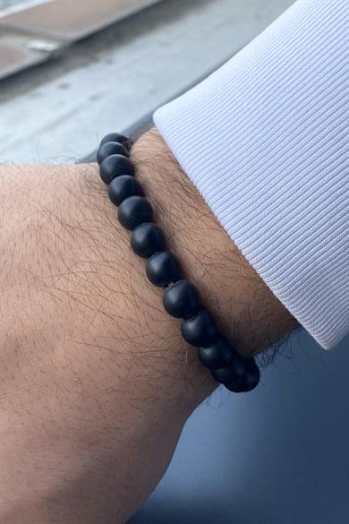 Siyah Renk Mat Boncuklu Erkek Bileklik