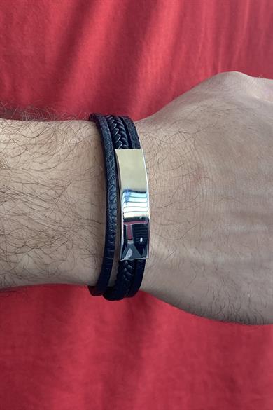 Siyah Renk Metal Detaylı Çelik Bileklik 