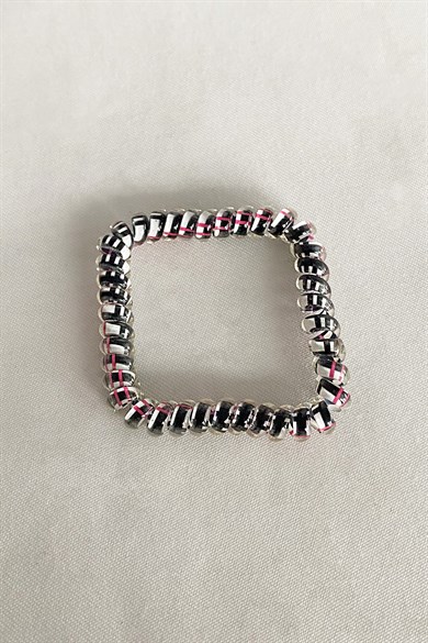 Siyah Renk Pembe Çizgili Helezon Lastik Toka