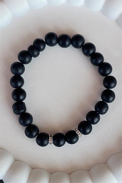 Siyah Renk Taş Detaylı Erkek Bileklik 