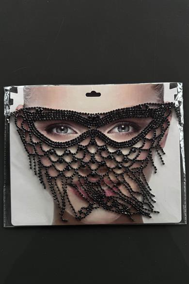 Siyah Renk Taş Detaylı Parti Maskesi