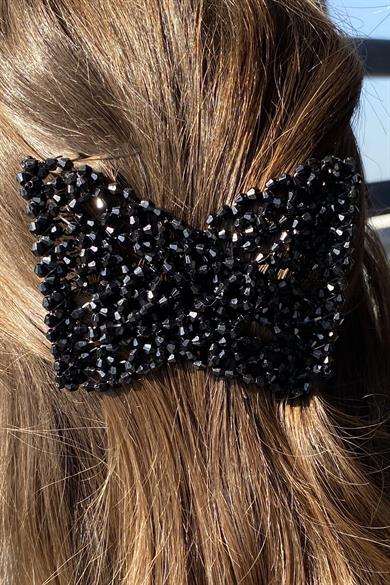 Siyah Renk Taş Detaylı Tel Tarak Toka