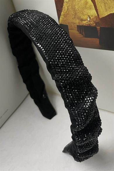 Siyah Renk Taşlı Büzgü Detaylı Taç