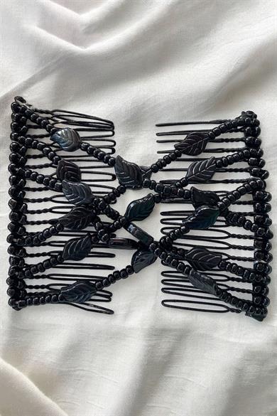 Siyah Renk Yaprak Figürlü Tel Tarak Toka