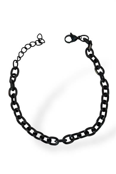 Siyah Renk Zincir Detaylı Çelik Erkek Bileklik