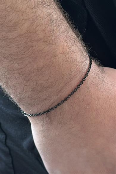 Siyah Renk Zincir Detaylı Çelik Erkek Bileklik