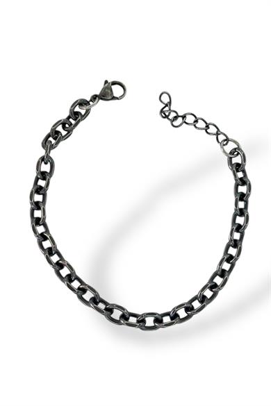 Siyah Renk Zincir Detaylı Erkek Çelik Bileklik