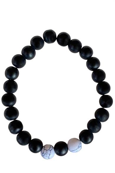 Siyah Ve Beyaz Renk Boncuk Detaylı Erkek Bileklik 