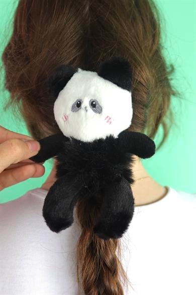 Siyah Ve Beyaz Renk Panda Figürlü Peluş Simit Toka