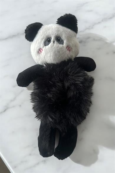 Siyah Ve Beyaz Renk Panda Figürlü Peluş Simit Toka