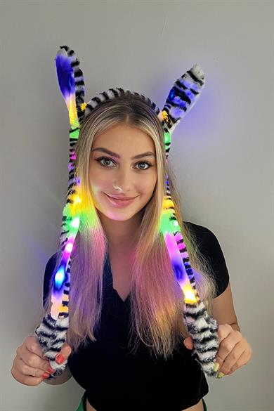Siyah Ve Beyaz Renk Zebra Desenli Işıklı Kulakları Oynayan Taç