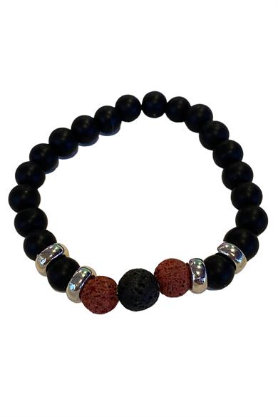 Siyah Ve Kırmızı Renk Boncuk Detaylı Erkek Bileklik 