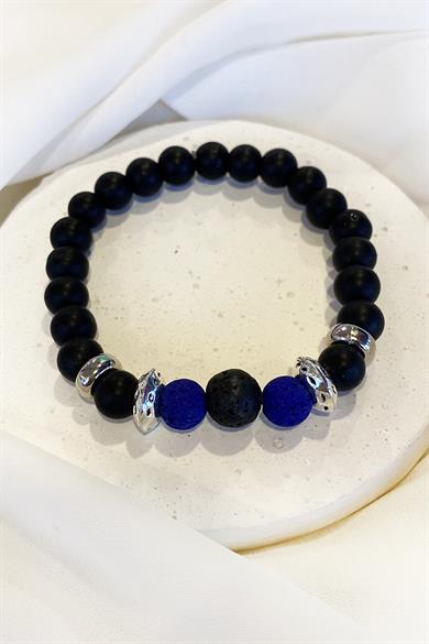 Siyah Ve Mavi Boncuk Detaylı Erkek Bileklik 