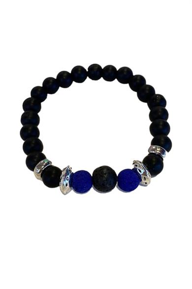 Siyah Ve Mavi Boncuk Detaylı Erkek Bileklik 