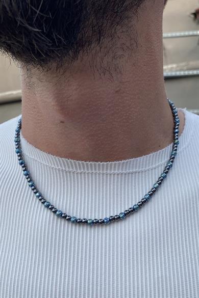 Siyah Ve Mavi Renk Boncuk Detaylı Erkek Kolye
