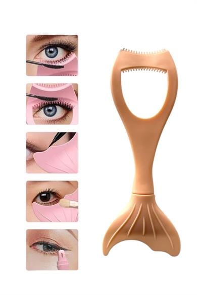Somon Renk Alt ve Üst Kirpik Rimel Ve Eyeliner Sürme Aparatı