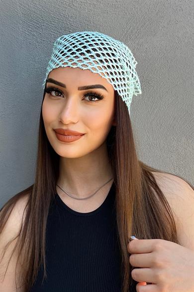 Su Yeşili Renk Simli Fular