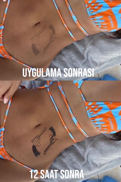 Tabanca Figürlü 12 Saat Sonra Kararan Geçici Orta Dövme Tattoo